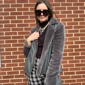 faux shearling & leather moto jacket